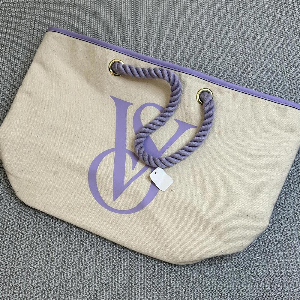 Victoria's Secret Canvas Tote Bag with Purple Accents and Rope‎ Handles